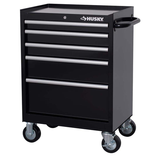 27 in. W 5-Drawer Glass Black Cabinet