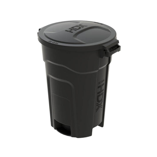 32 gal Black Outdoor Trash Can with Domed Lid