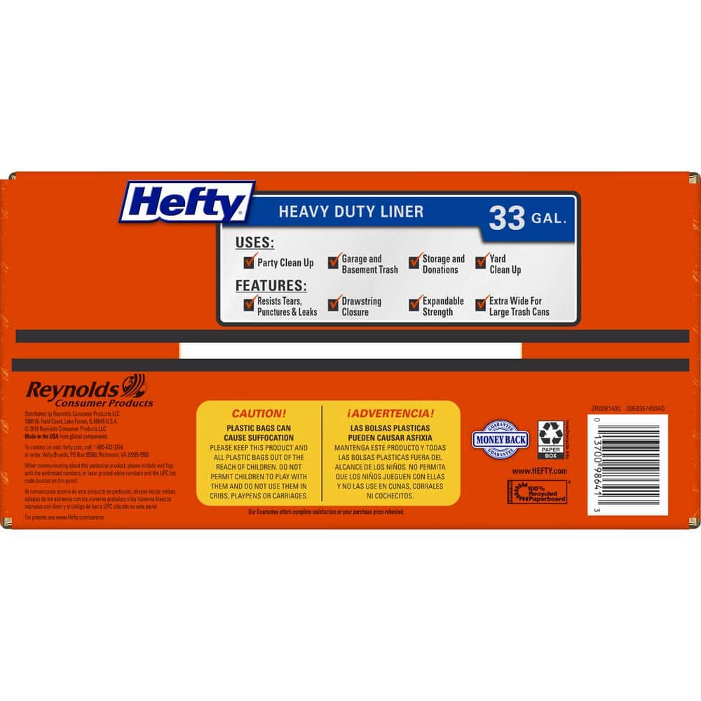 Hefty 33 Gal. Trash Bags, Ultra Strong (50 ct)