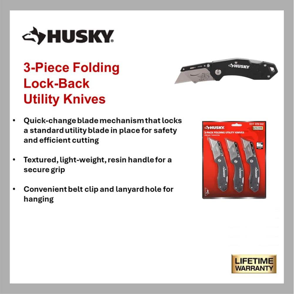 HUSKY 3-PACK FOLDING LOCK-BACK Utility Knife