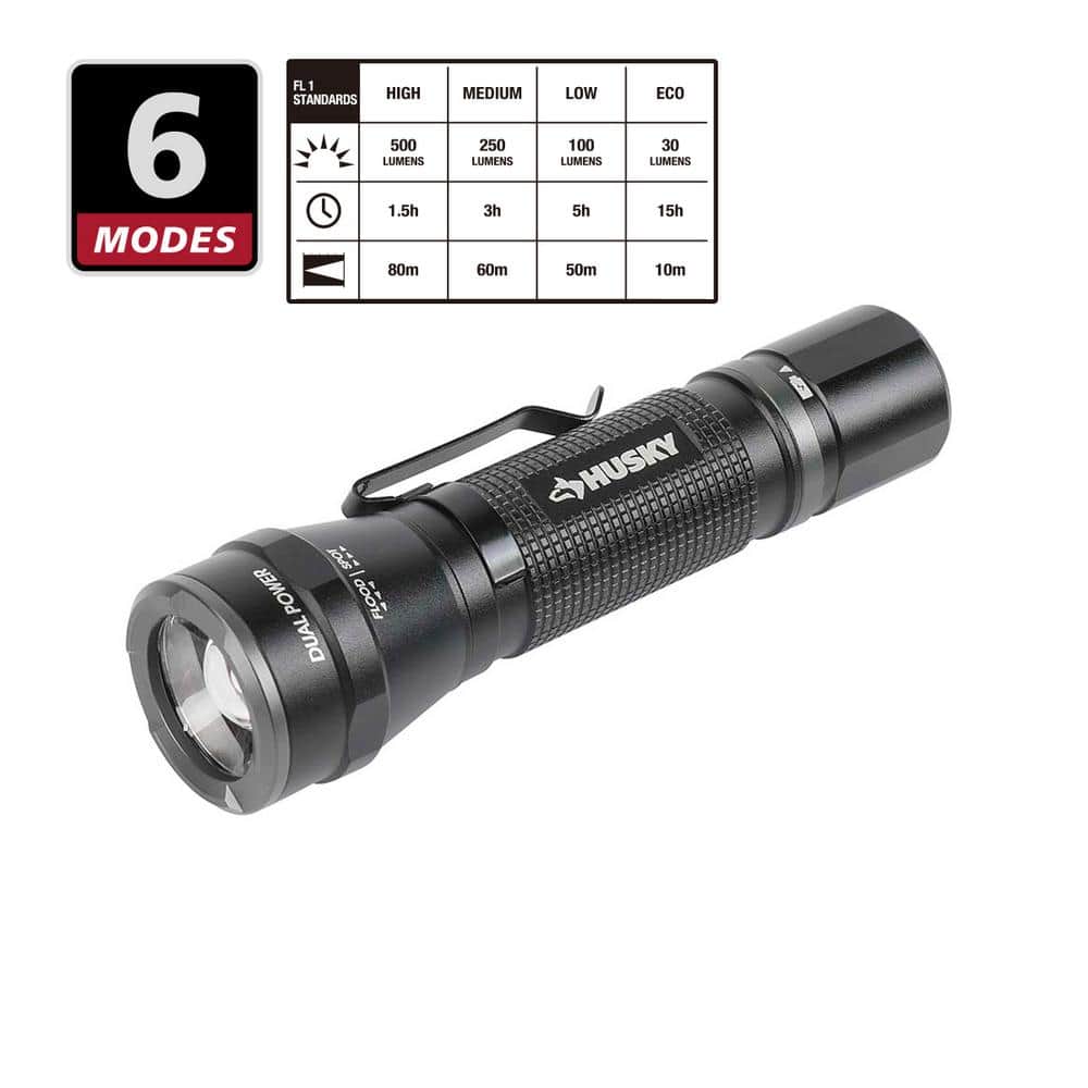 Husky 500-Lumens Dual Power Flashlight