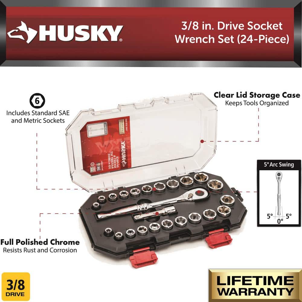 Husky 3/8" Drive Ratchet Socket Set (24pc)