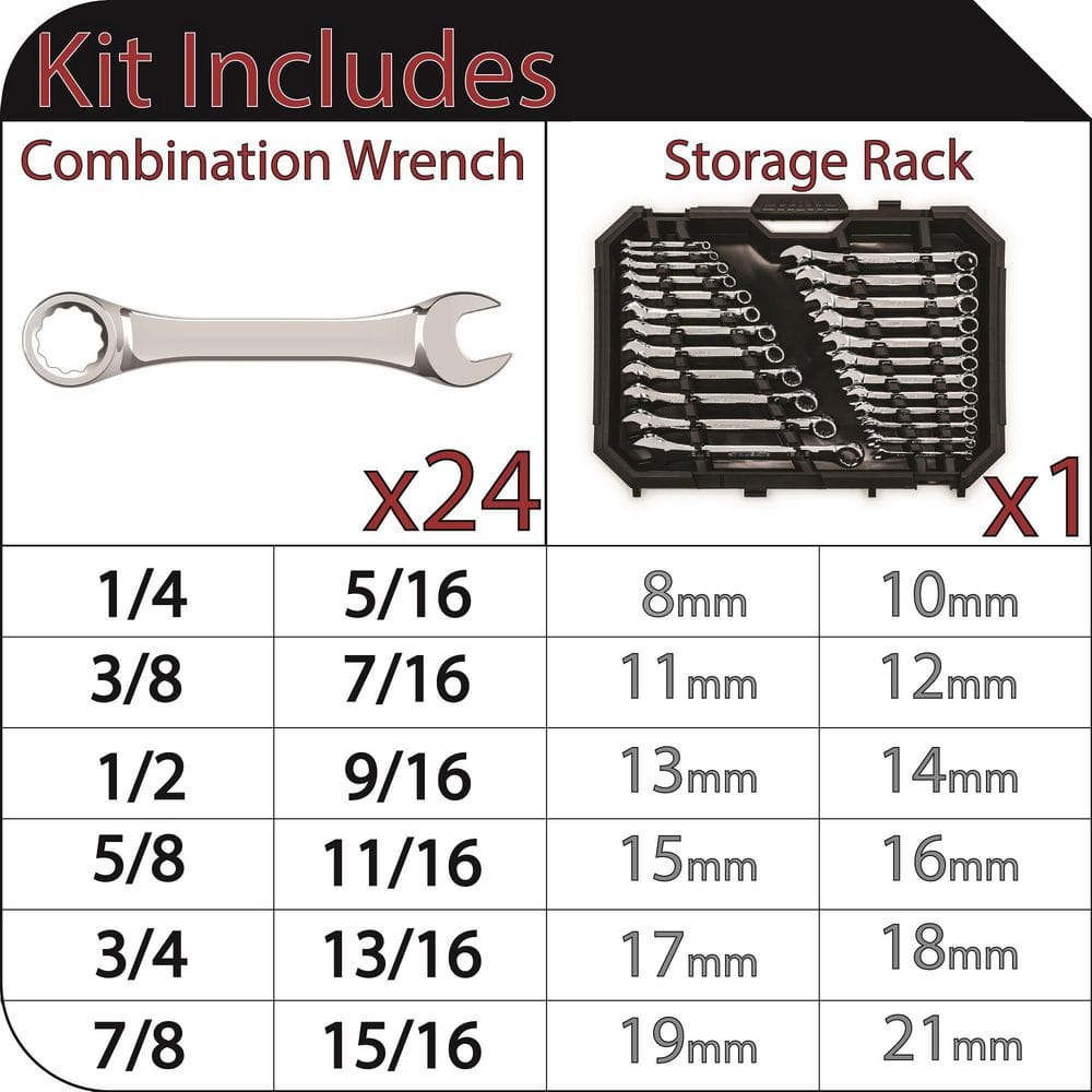 SAE/MM Combination Wrench Set (24-Piece)