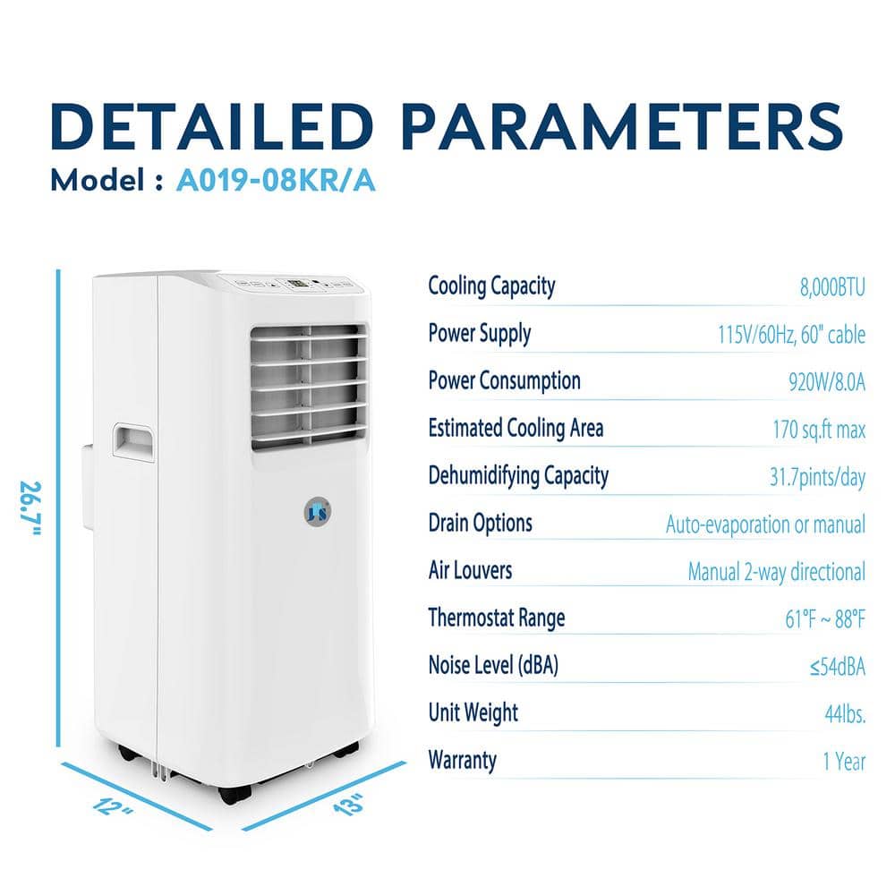 8,000 BTU Portable AC Cools 170 Sq. Ft., White