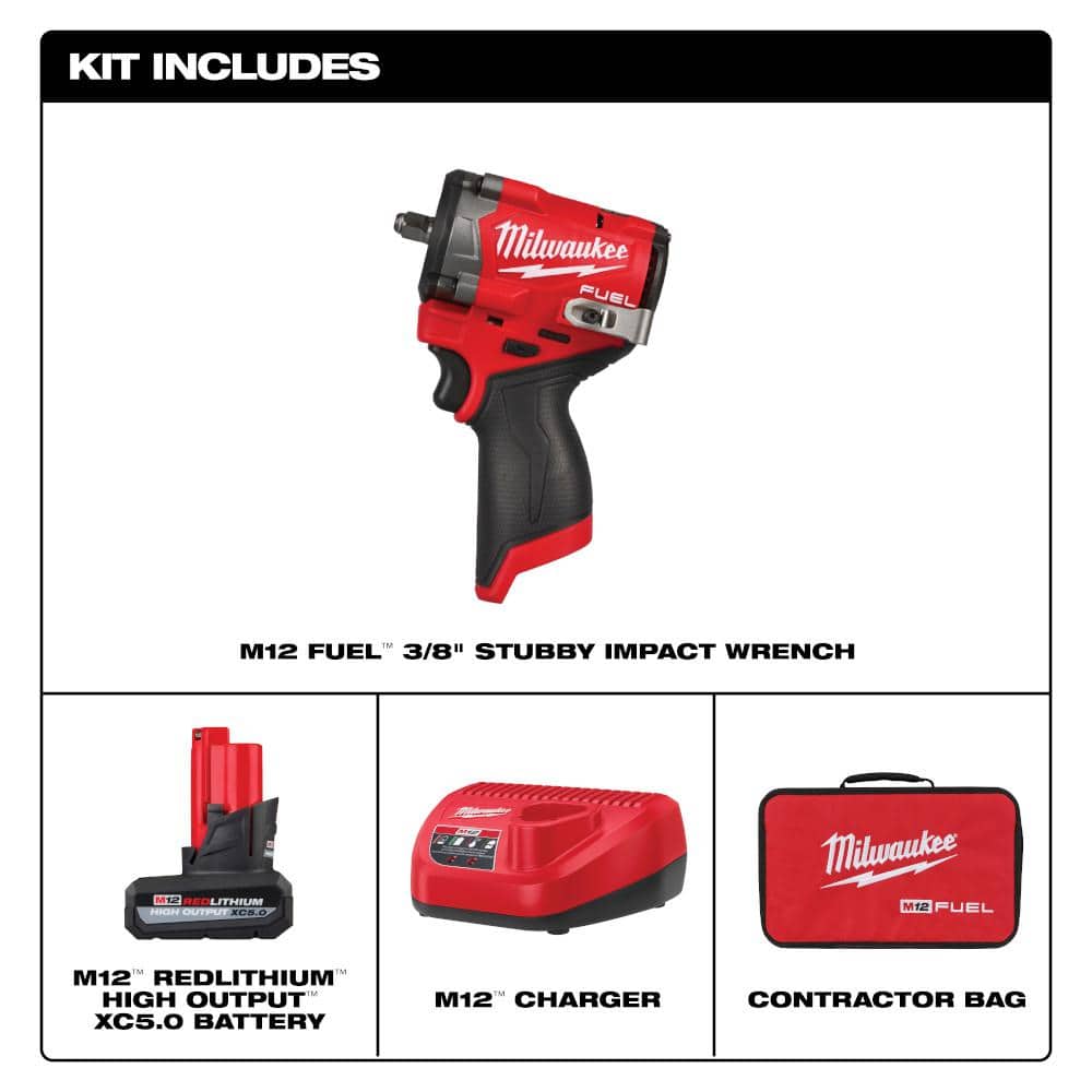 Milwaukee M12 FUEL 3/8 in. Stubby Impact Kit