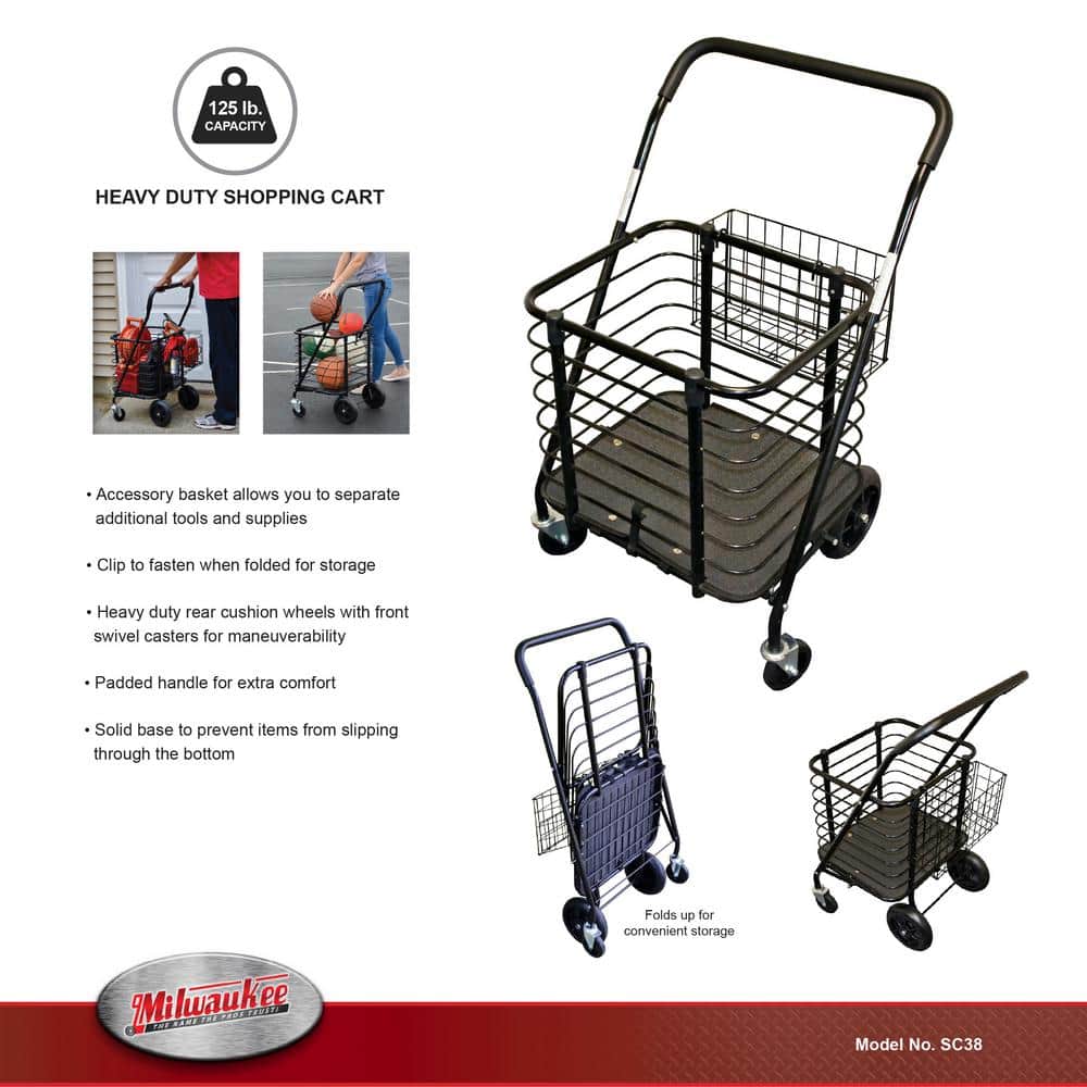 Heavy-Duty Steel Shopping Cart, Black