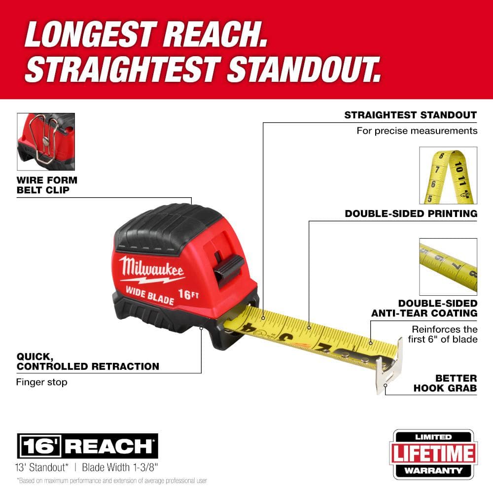 16 ft. Wide Blade Tape Measure, 16 ft. Reach