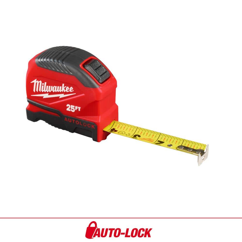 Auto Lock 25' Tape Measure, Fractional Scale