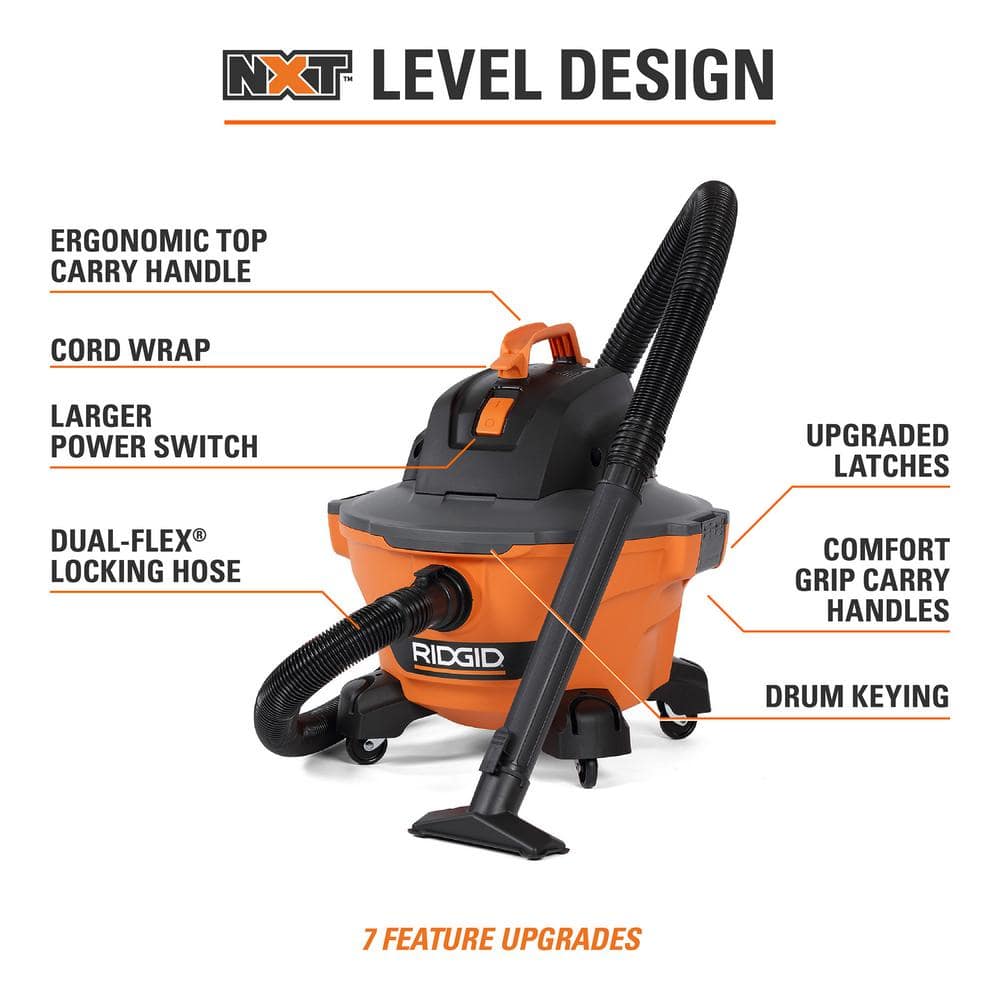 RIDGID 6 Gal 3.5 HP NXT Wet Dry Vac, Filter & Hose