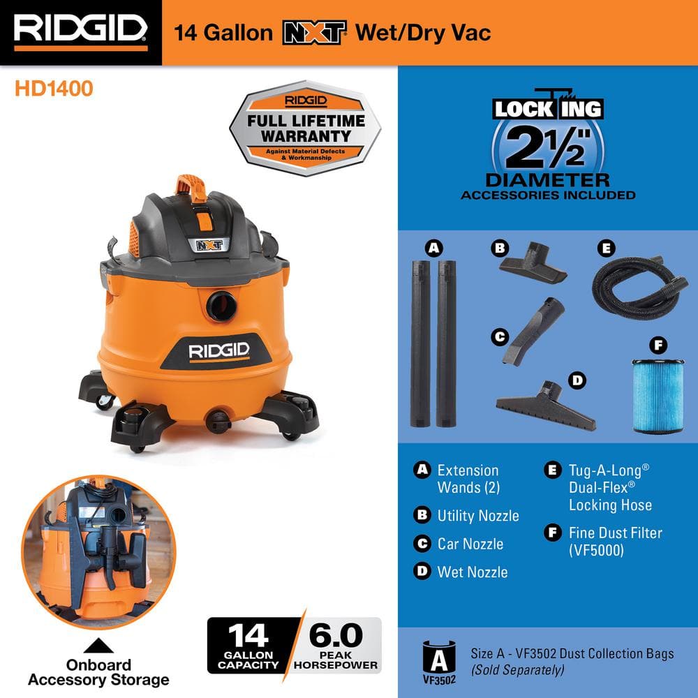 RIDGID 14 Gal 6.0 HP Wet/Dry Vacuum with Filter