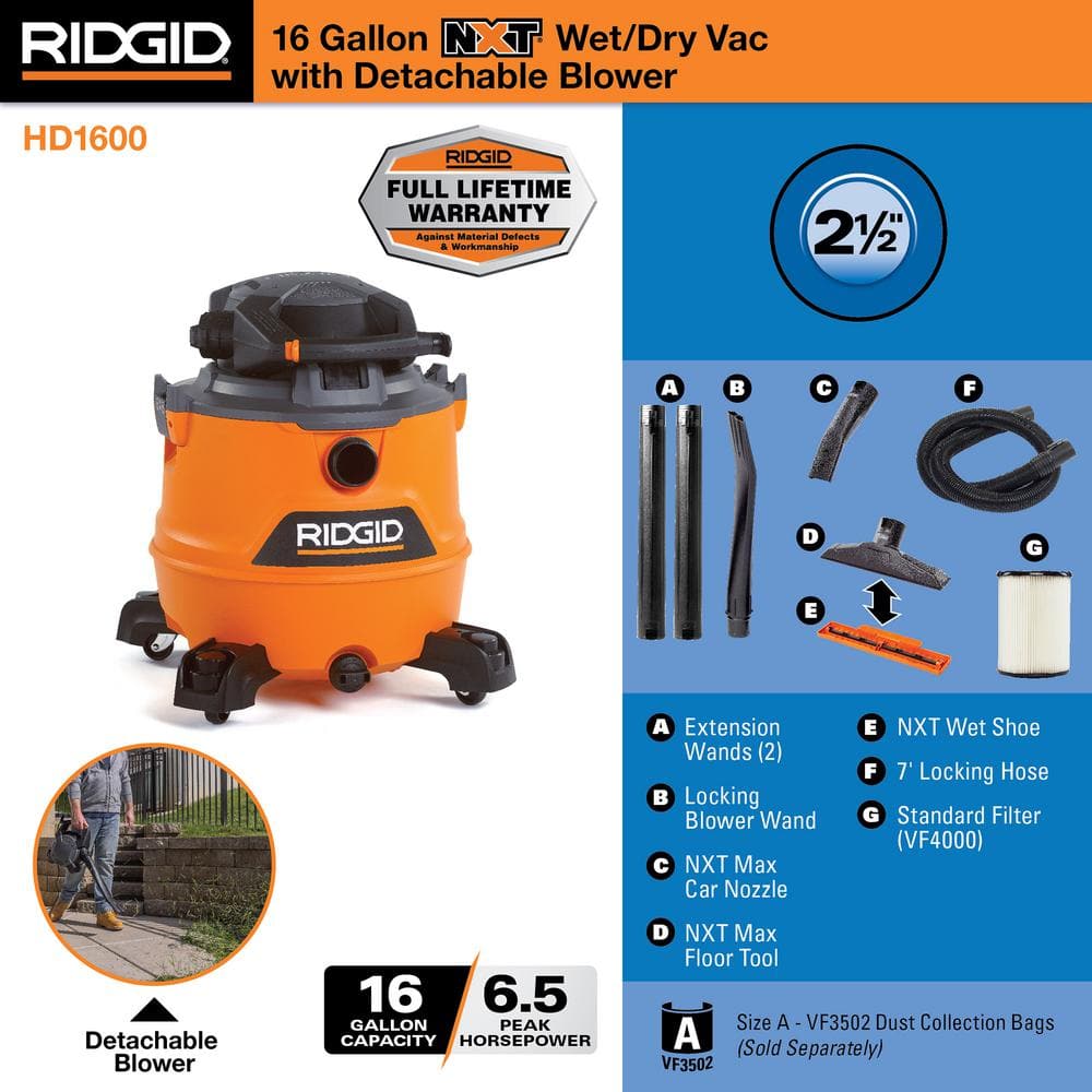 RIDGID 16 Gal 6.5 HP NXT Shop Vac & Blower