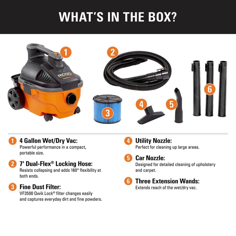4 Gal 5.0 HP Wet/Dry Vac with Fine Dust Filter