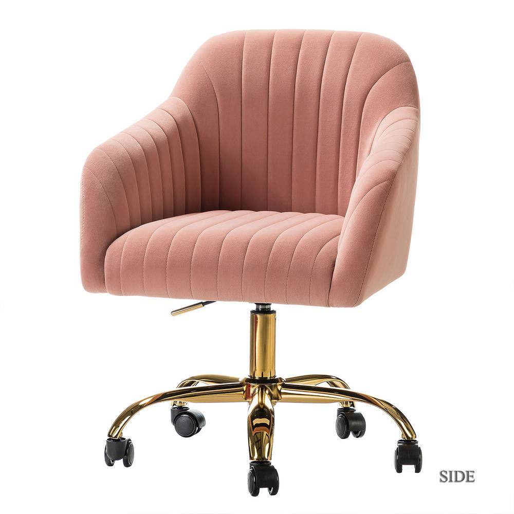 Sinda Pink Velvet Swivel Chair with Gold Base