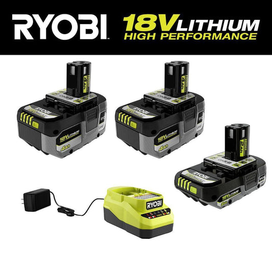 RYOBI 18V Starter Kit: 2.0 & (2) 4.0 Ah Batt.