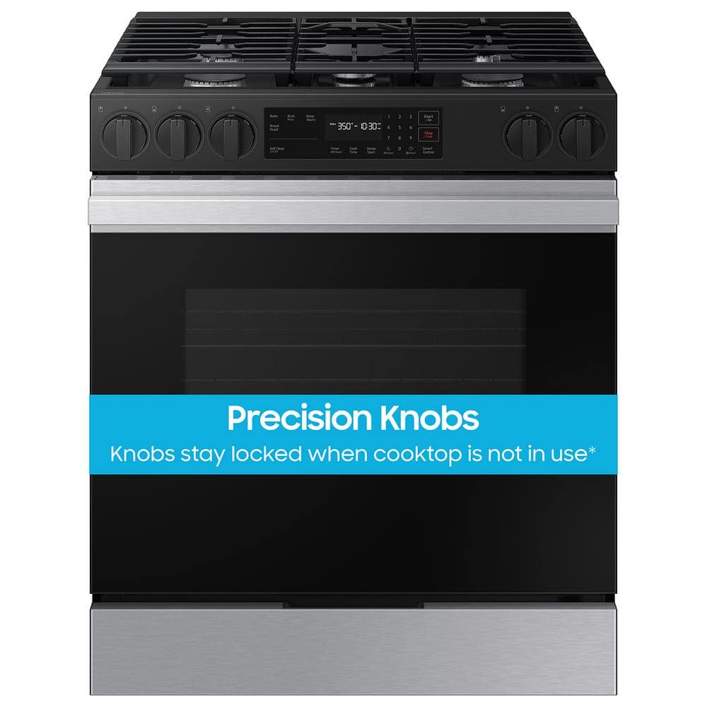 Bespoke 30 in. 6.0 cu. ft. 5 Burner Smart Slide-In Gas Range with Precision Knobs in Stainless Steel