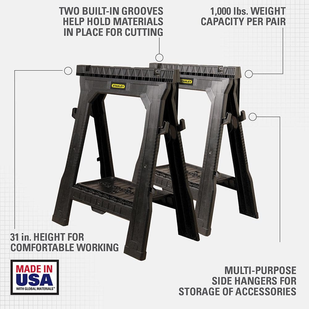 31 in. H Plastic Folding Sawhorse (2 Pack)