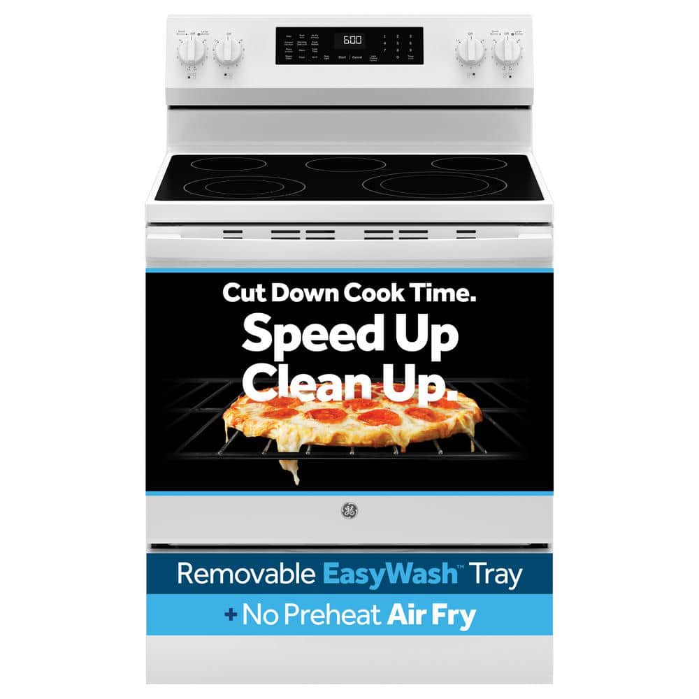 GE 30-in 5-Burner Smart Electric Range White