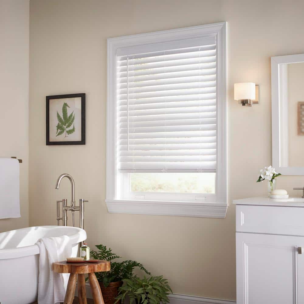 White Cordless Faux Wood Blinds 35x48 in.