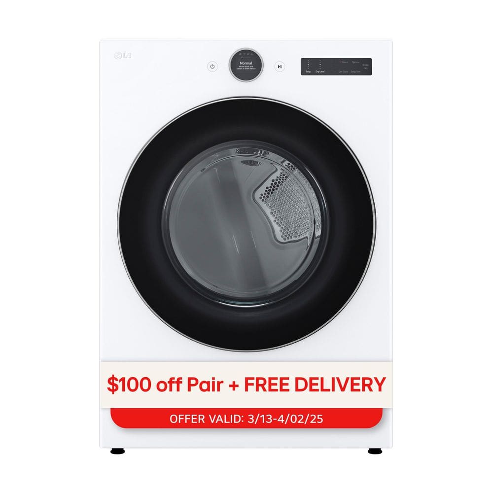LG 7.4 cu ft Stackable SMART Electric Dryer in White